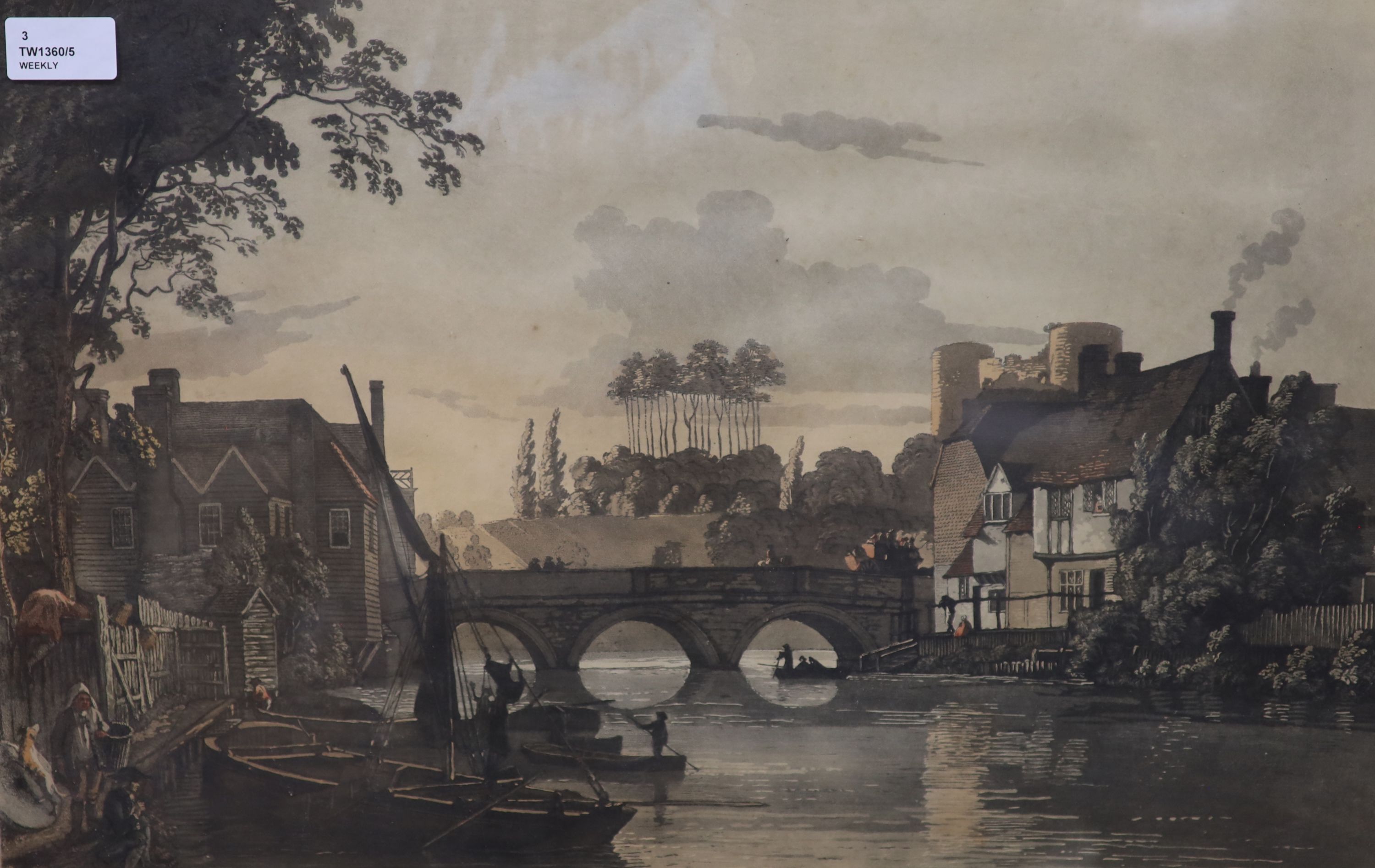 Three topographical coloured prints, including Cecil Aldin (1870-1935), 'Middle House', 39.5 x 34cm & 32 x 50